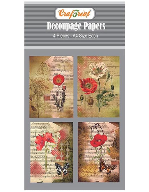 CrafTreat Poppies Decoupage Paper A4 Scrapbooking Crafts DIY Paper Crafts