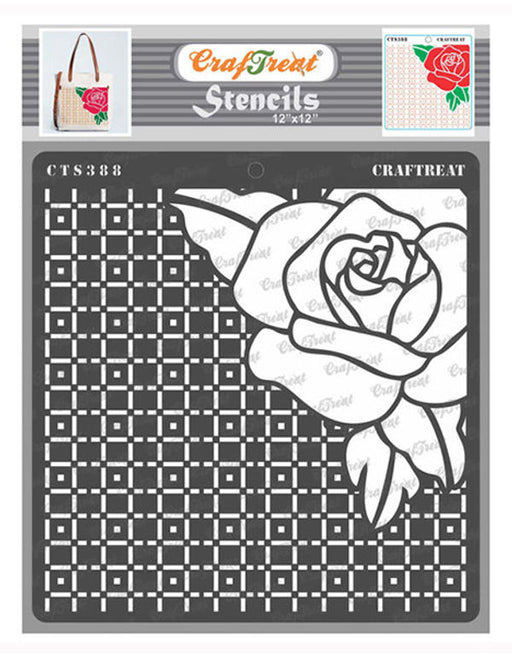 CTS388 Checkered Rose Stencil Rose Flower Stencil 