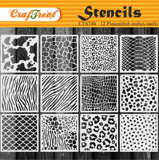 CrafTreat 12Pcs Animal Skin Print Cookie Stencil for Cake Paintings Cheetah Stencil for Scrapbooking