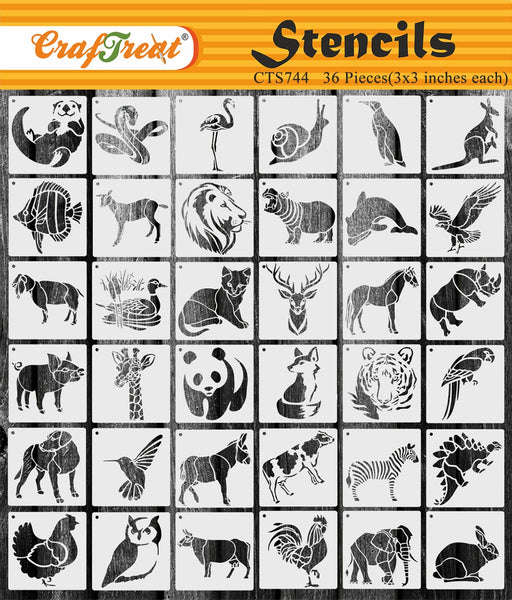 CrafTreat Animal Painting Stencils Reusable Animal Stencils for Painting Wild Animals Set Stencils 3x3 Inches