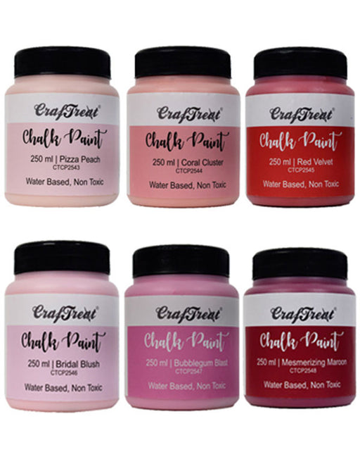 CrafTreat Pink Red Family 250mlChalk Paint Set Mixed Media Paints