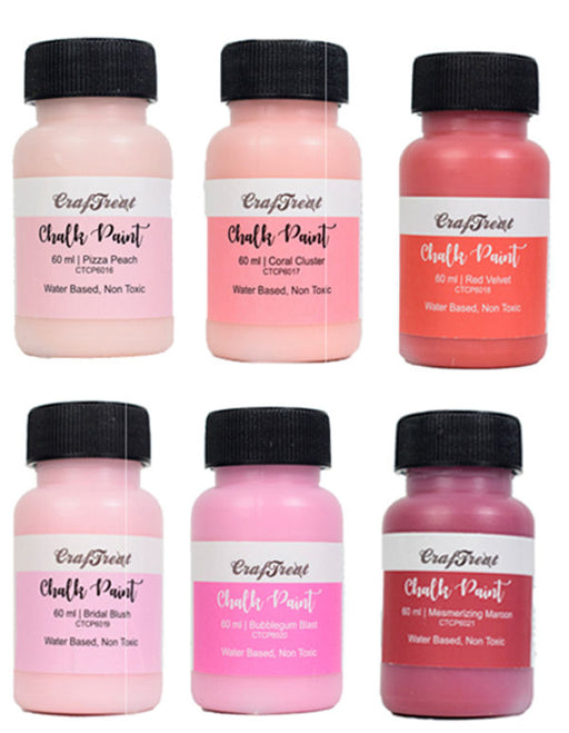 CrafTreat Pink Red Family 60mlChalk Paint Set Mixed Media Paints