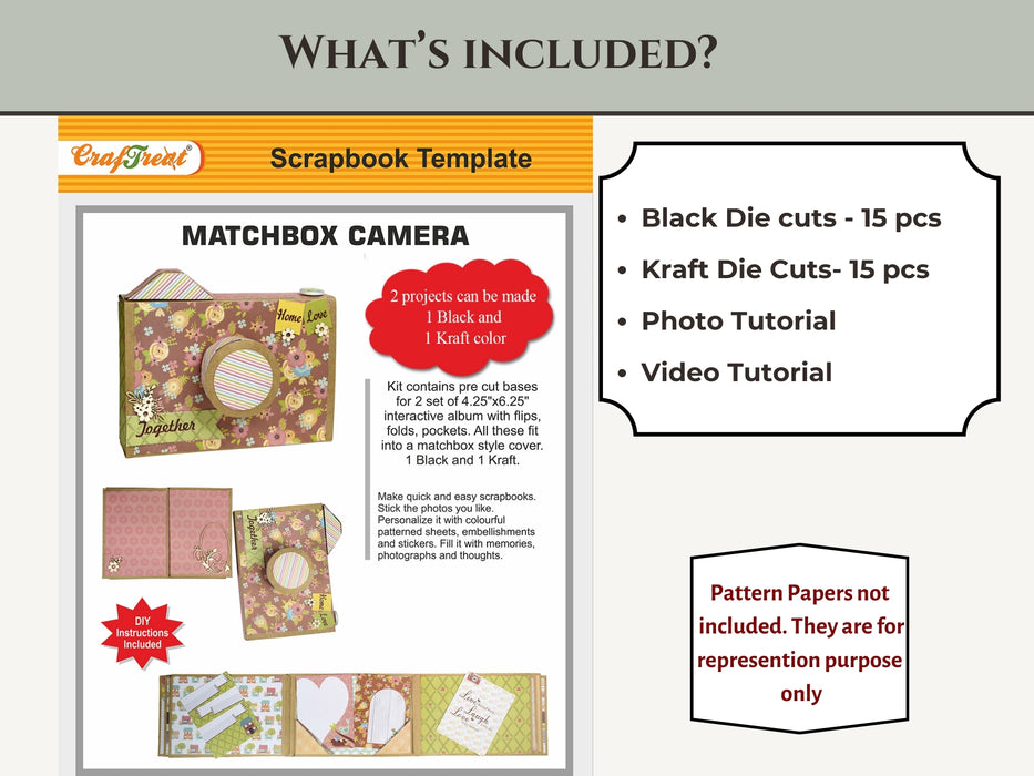 CrafTreat Matchbox Camera DIY Scrapbook Templates - 2 sets 1 Black 1 Kraft