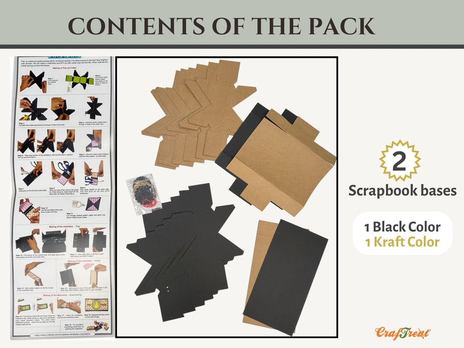 CrafTreat DIY Scrapbook Blanks Pop up Cubes Explosion Box - 2 Projects - 1 Black & 1 Kraft