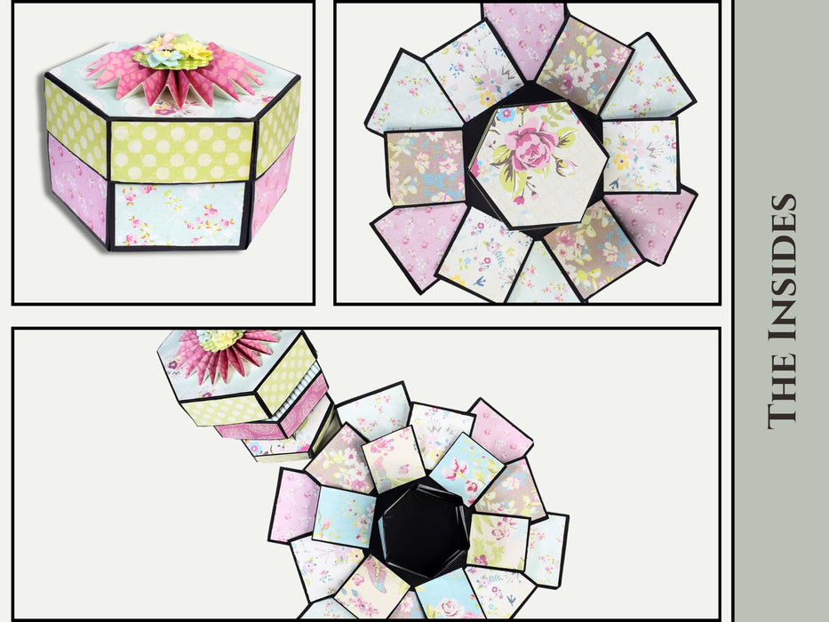 CrafTreat Hexagon Explosion Box DIY Scrapbook Blanks - 2 Sets - 1 Black & 1 Kraft