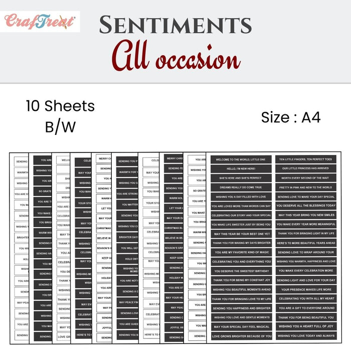 CrafTreat Sentiment Sheets - All Occasions 10 designs