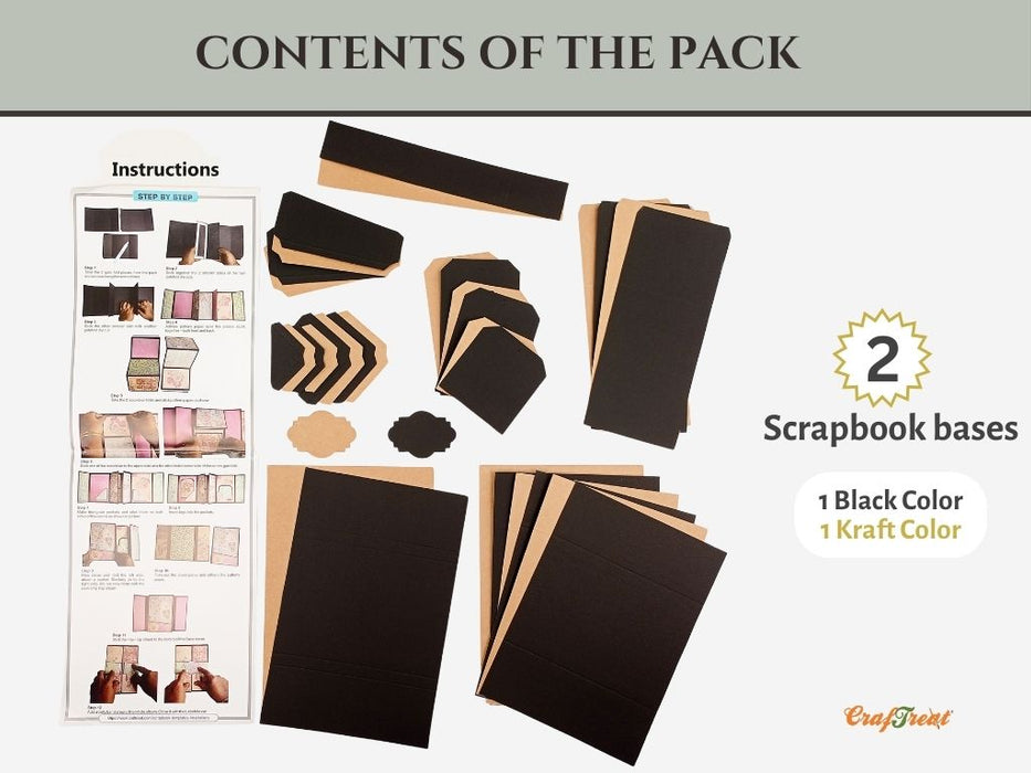 CrafTreat FlipFlap Gatefold DIY Scrapbook Blanks - 2 Sets - 1 Black & 1 Kraft