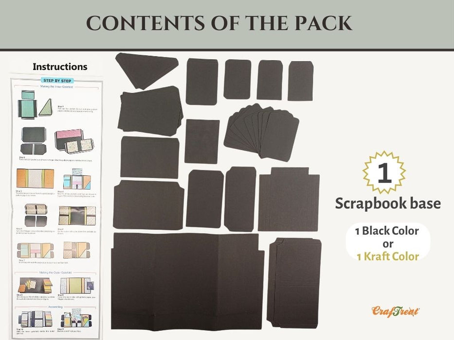 CrafTreat GateFold Folio DIY Scrapbook Blanks - Black