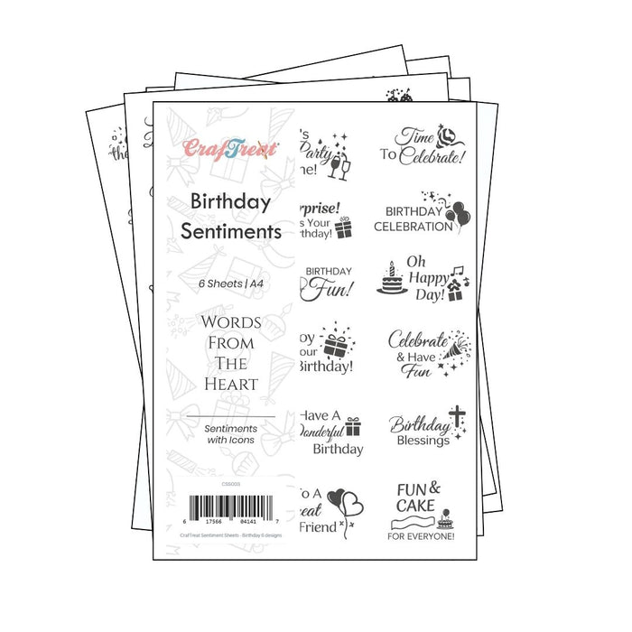 CrafTreat Sentiment Sheets - Birthday  6 designs
