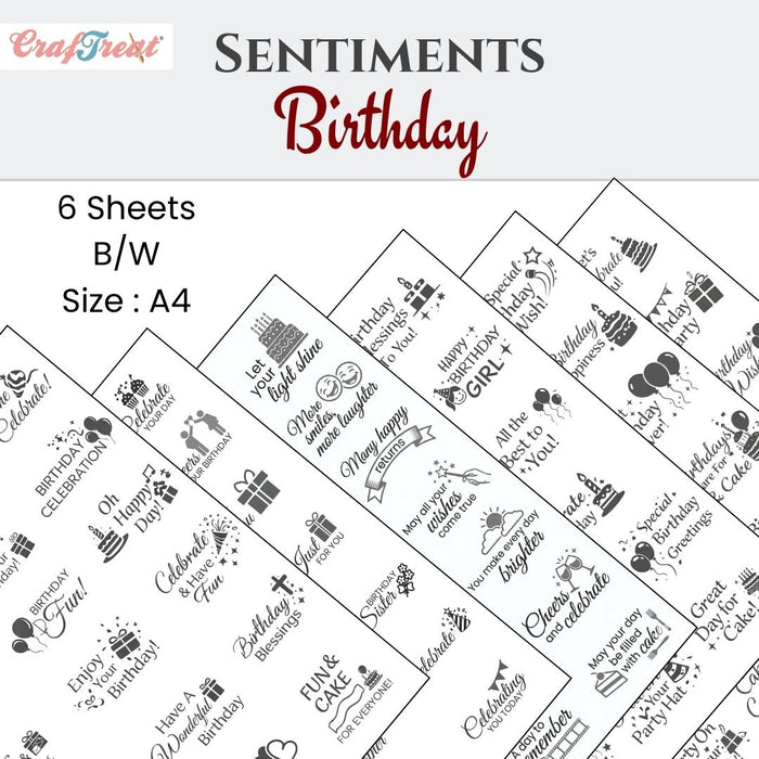 CrafTreat Sentiment Sheets - Birthday  6 designs