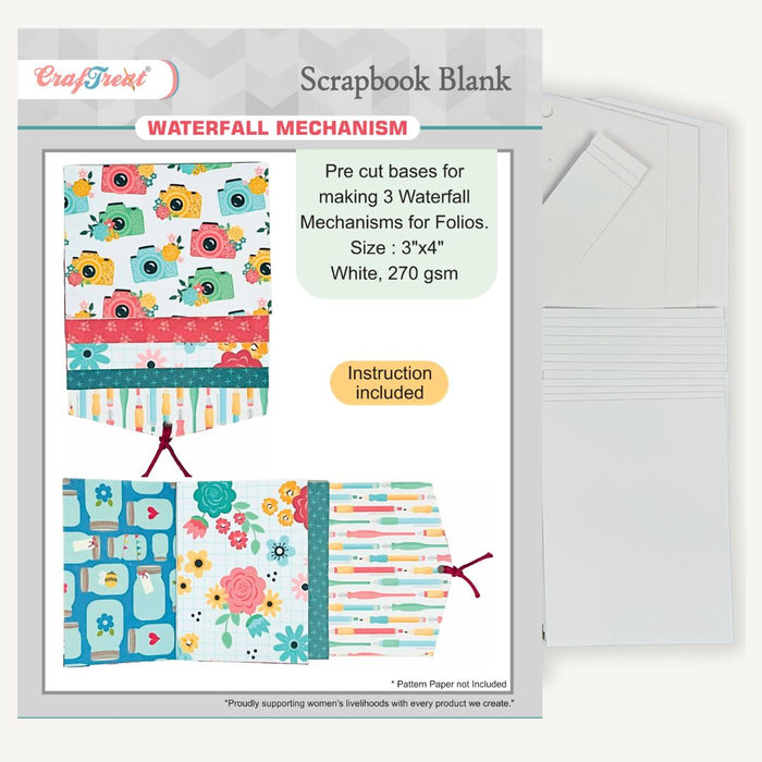 CrafTreat Scrapbook Blank Precut Album Base - Waterfall Mechanism White - 3"x4"