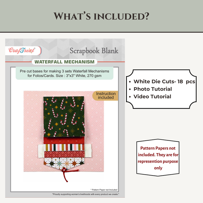 CrafTreat Scrapbook Blank Precut Album Base - Waterfall Mechanism White - 3"x3"