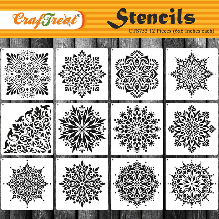 CrafTreat 12pcs of Small Mandala Stencil Design for Art & Craft Paintings,  Reusable Mandala Pattern Stencil on Wood, Canvas, Furnitures Glass and More