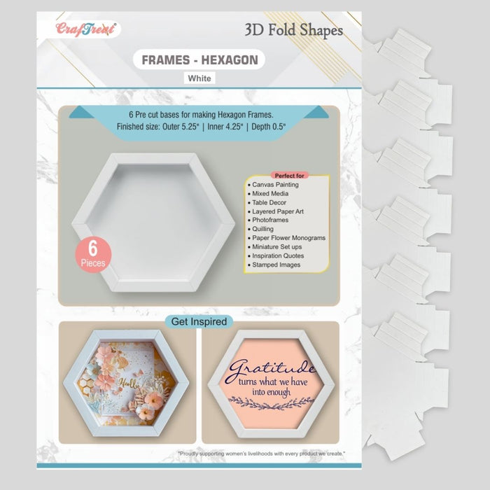 Paper Frame Fold CrafTreat 3D Fold Shapes - Paper Frames White - Hexagon 6pcs — Craftreat