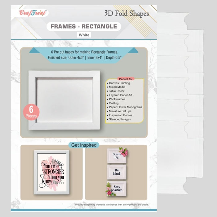 CrafTreat 3D Fold Shapes - Paper Frames White - Rectangle 6pcs CFS005 Products Preview