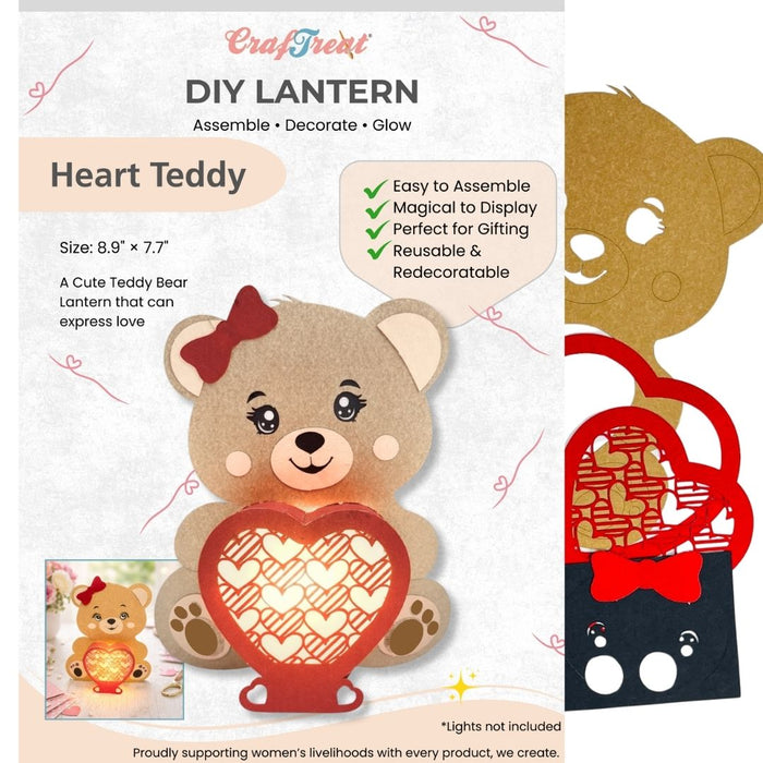 CrafTreat DIY Paper Lanterns Teddy with Heart Contens of pack CTL023