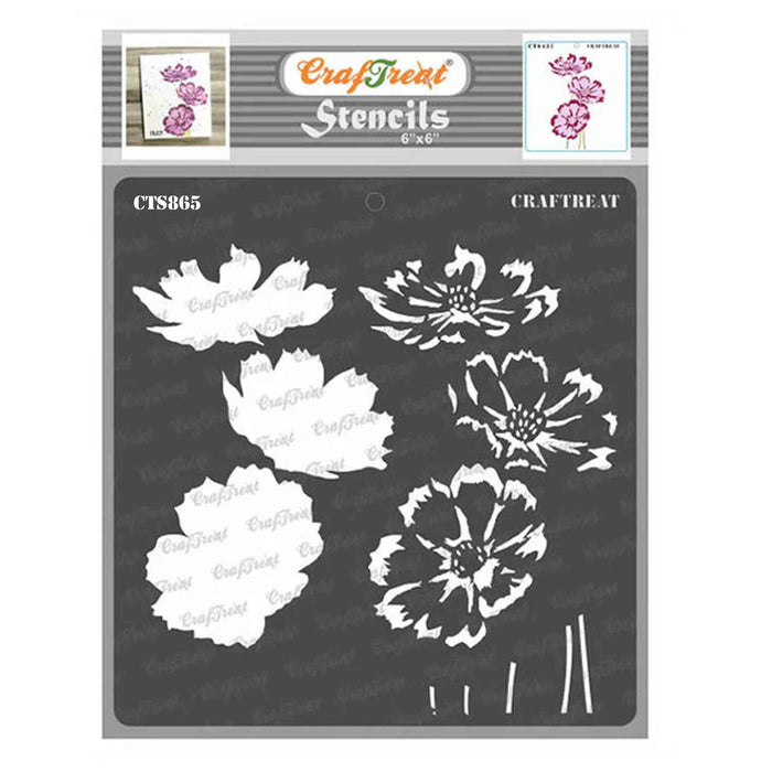 CrafTreat Layered Cosmos Flower Stencil 6x6 Inches Backround 