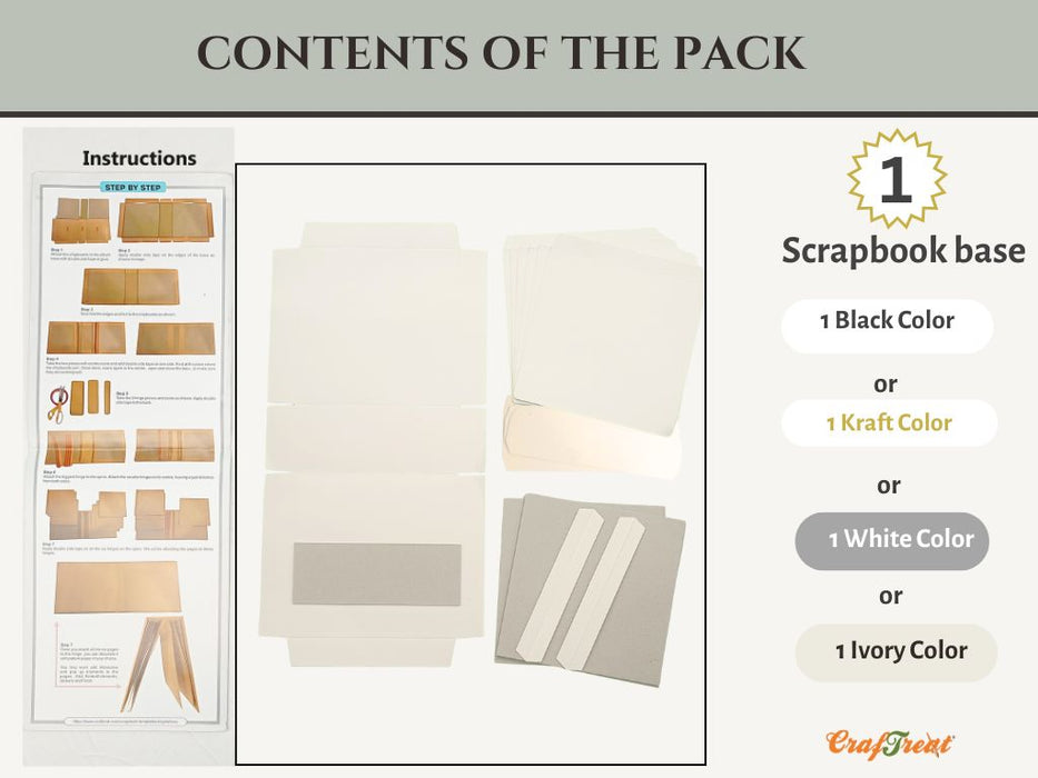 CrafTreat Scrapbook Blank Precut Album Base - Basic 8x8 - Ivory White CAB040 Contents of the Pack