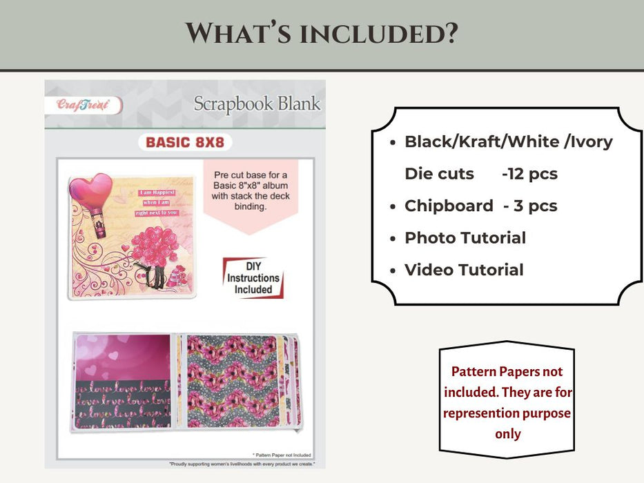 CrafTreat Scrapbook Blank Precut Album Base - Basic 8x8 - Ivory White CAB040 Included