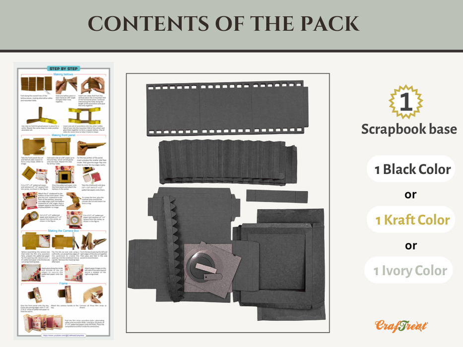 CrafTreat Scrapbook Blank Precut Album Base  -  Vintage Camera - Black CAB037 Contents of the Pack