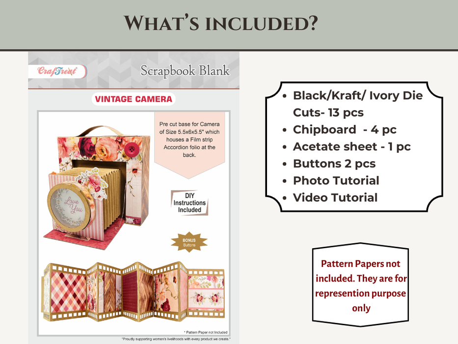 CrafTreat Scrapbook Blank Precut Album Base  -  Vintage Camera - Black CAB037 Included