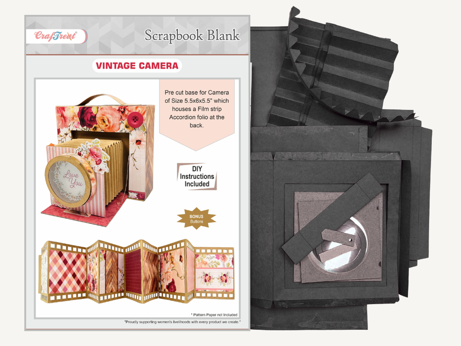 CrafTreat Scrapbook Blank Precut Album Base  -  Vintage Camera - Black CAB037 Products Preview