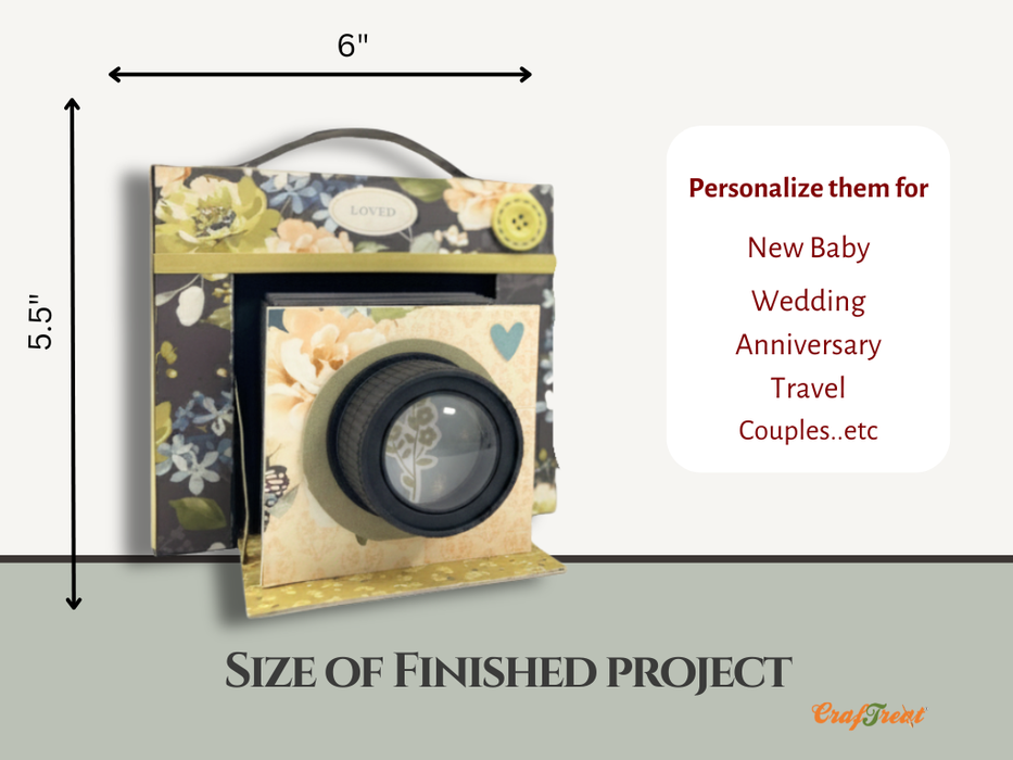 CrafTreat Scrapbook Blank Precut Album Base  - Vintage Camera -  White CAB039 Projects Finishing Size