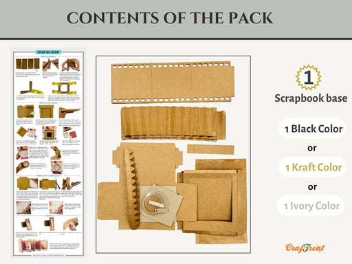 CrafTreat Scrapbook Blank Precut Album Base  -  Vintage Camera -  Kraft CAB038 Contents of the Pack