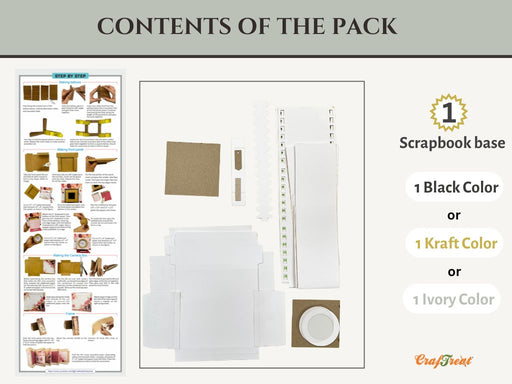 CrafTreat Scrapbook Blank Precut Album Base  -  Vintage Camera -  White CAB039 Contents of the Pack