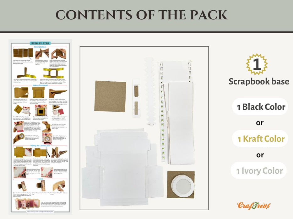 CrafTreat Scrapbook Blank Precut Album Base  -  Vintage Camera -  White CAB039 Contents of the Pack
