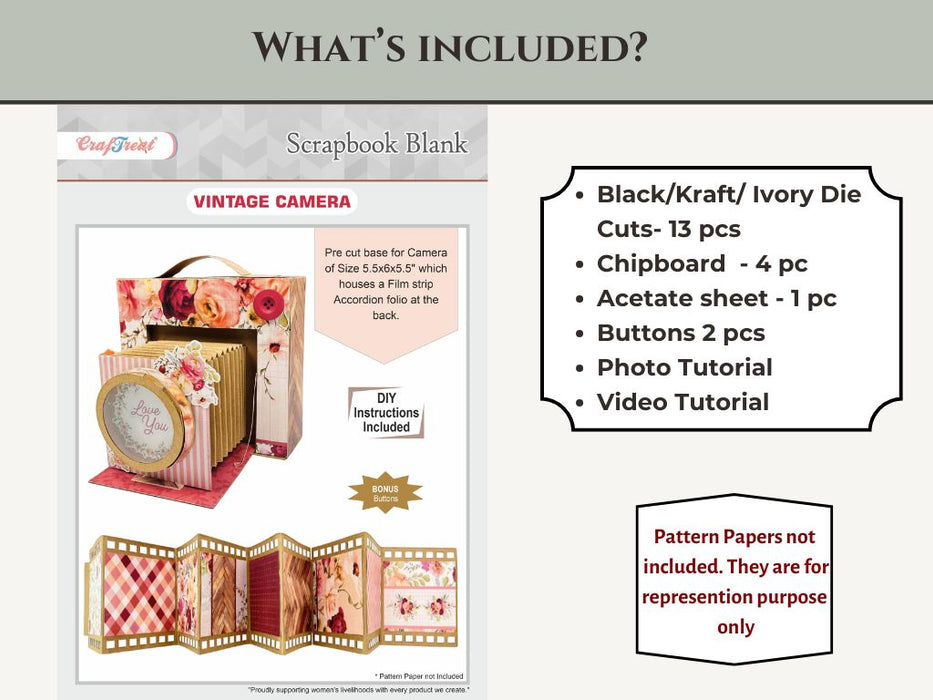 CrafTreat Scrapbook Blank Precut Album Base  -  Vintage Camera - White CAB039 Included