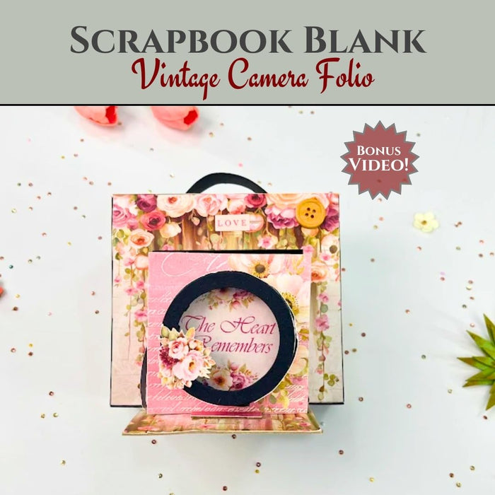 CrafTreat Scrapbook Blank Precut Album Base - Vintage Camera - Ivory