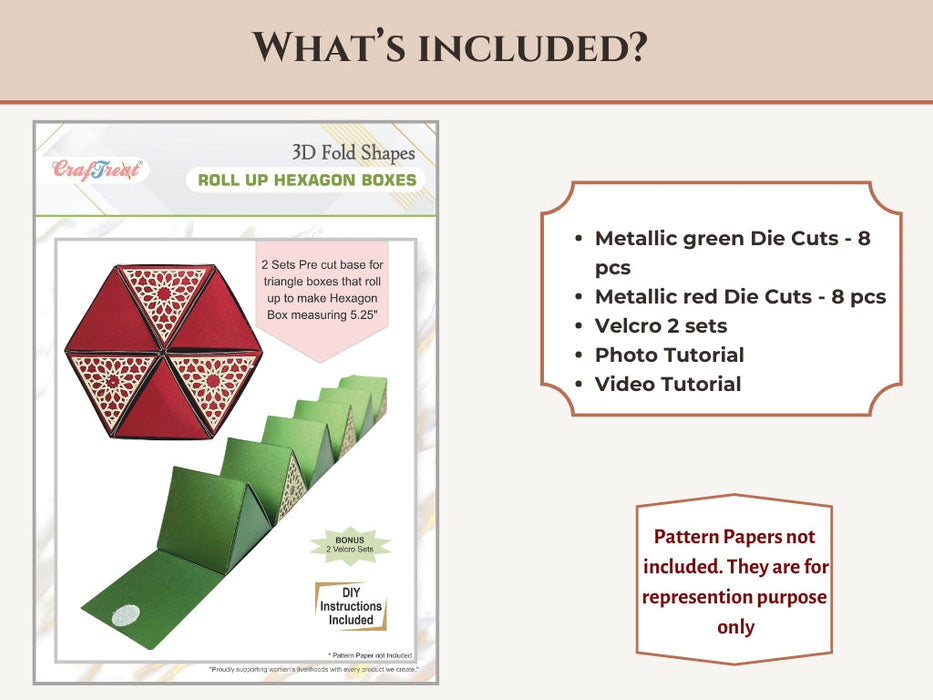 CrafTreat Scrapbook Hexagon Roll up -Red & Green CFS002-whats included