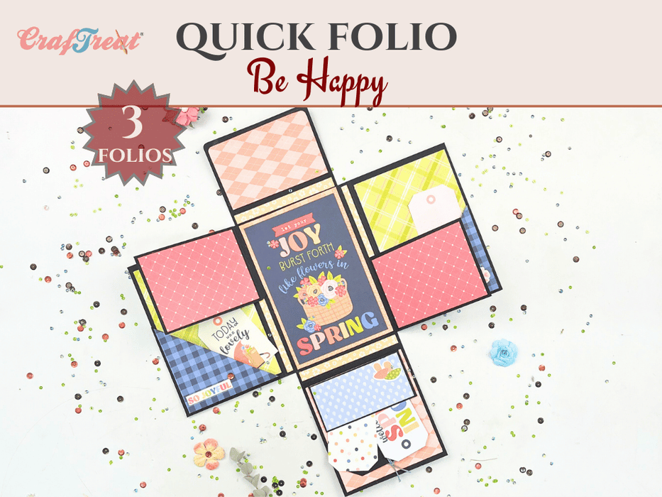 Craftreat Scrapbook Blank Quick Folio - Be Happy - Black, Kraft and White CQF006