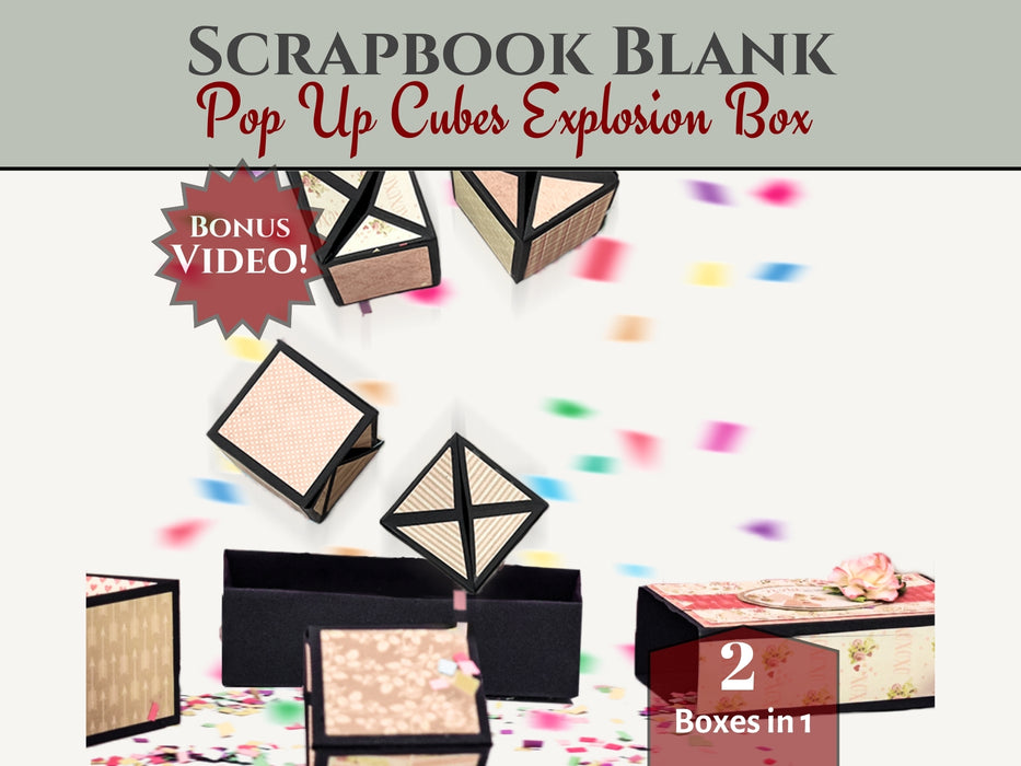 CrafTreat DIY Scrapbook Blanks Pop up Cubes Explosion Box - 2 Projects - 1 Black & 1 Kraft