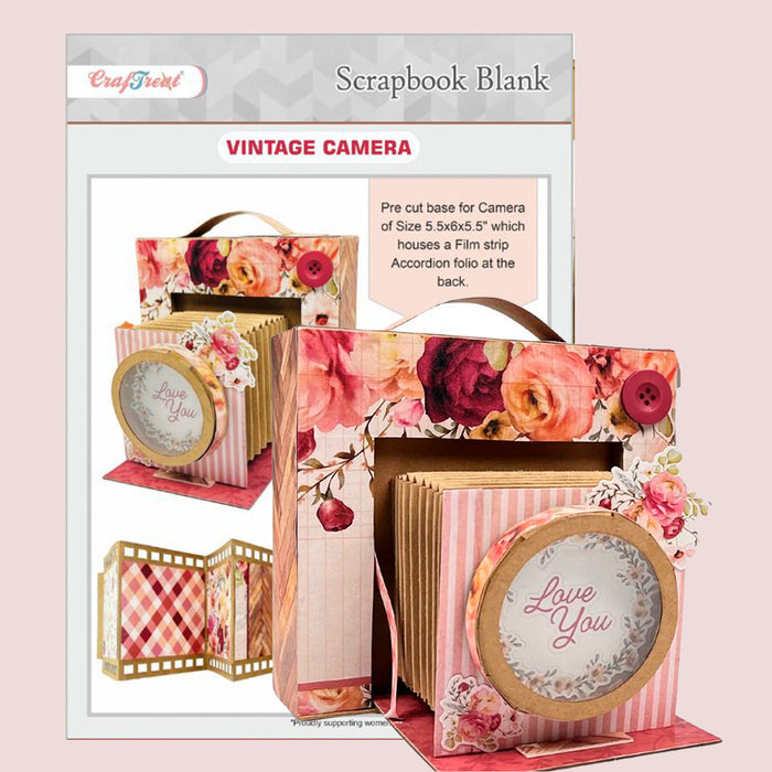 CrafTreat Scrapbook Blank Precut Album Base - Vintage Camera - Black
