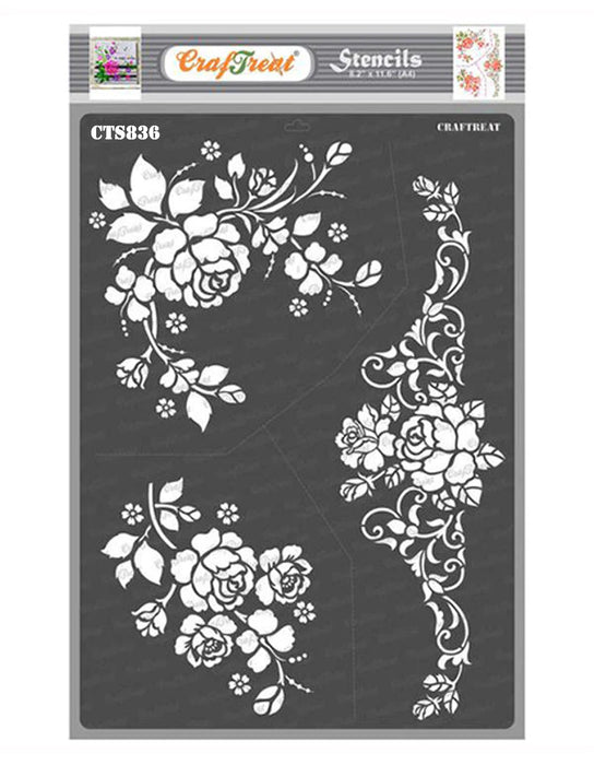 CrafTreat A Bouquet of Roses Stencil for Crafts, Rose Flower StencilA4