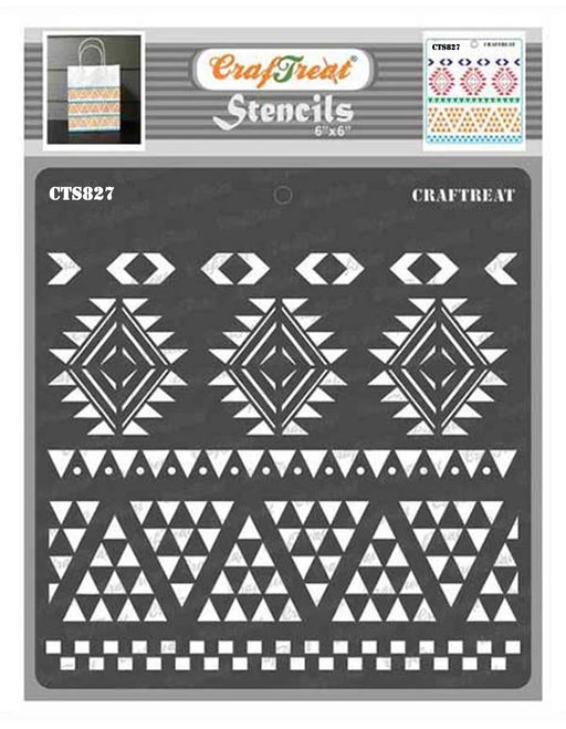 CrafTreat Aztec Borders Stencil for Cards, Tribal Stencil 6x6 Inches