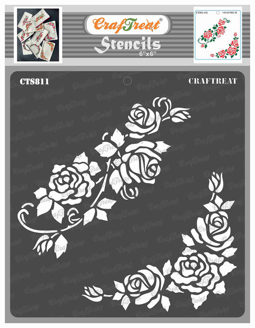 CrafTreat Blushing Roses Flower Stencil for Art & Craft Paintings 6x6 Inches