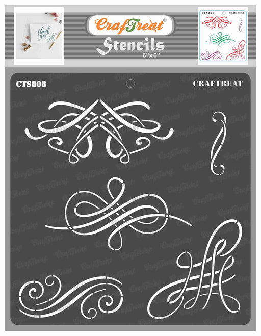 CrafTreat Calligraphy Swirls Stencil for Scrapbook Paintings 6x6 Inches