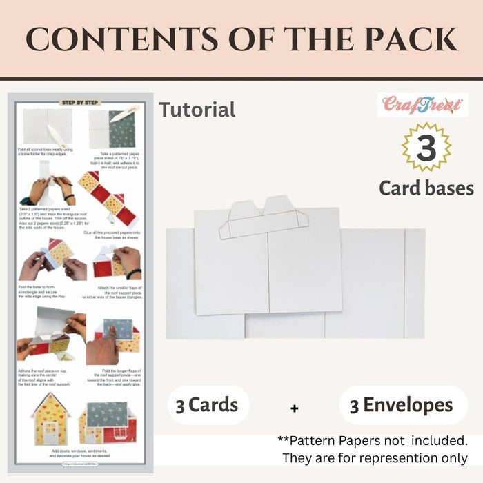 CrafTreat Card Blank House Pop-up Card Contents of the Pack CCB009