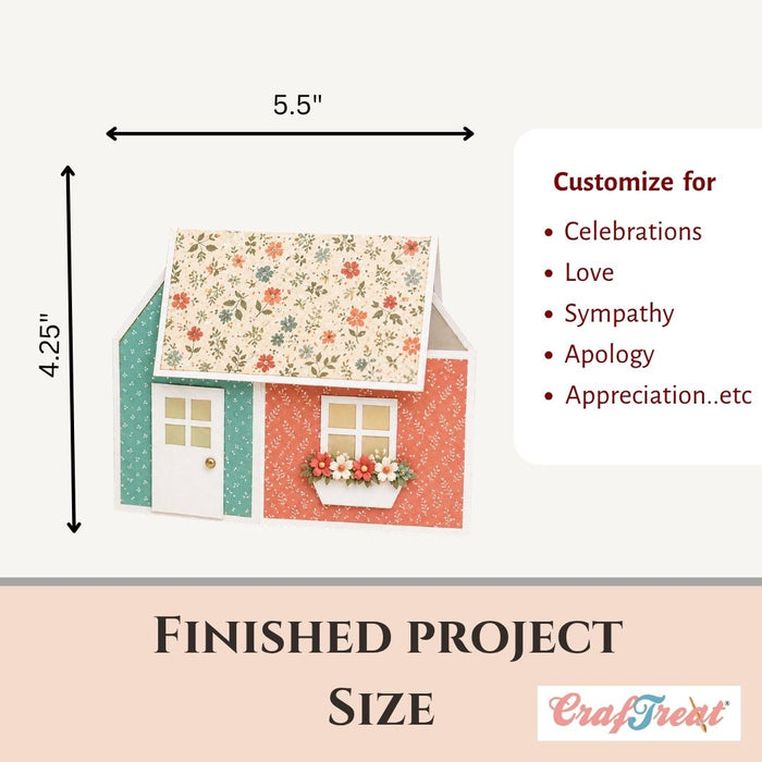 CrafTreat Card Blank House Pop-up Card Finished Project Size CCB009