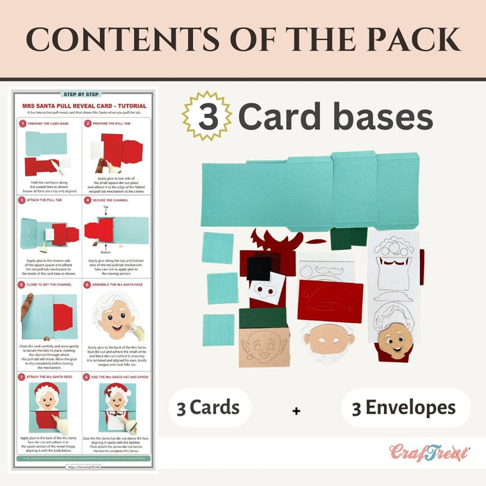 CrafTreat Card Blank - Pull Reveal Santa Family 3 pcs Contents of the Pack - CCB011