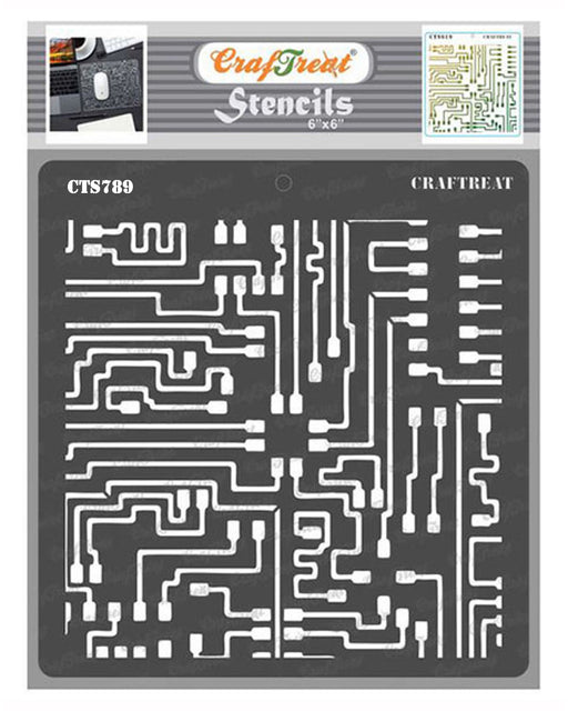 CrafTreat Circuit board Digital Stencil for Art Paintings on Canvas 6x6 Inches