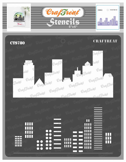 CrafTreat City Scape Layered Stencil, Landscape Stencil for Art and Crafts 6x6 Inches