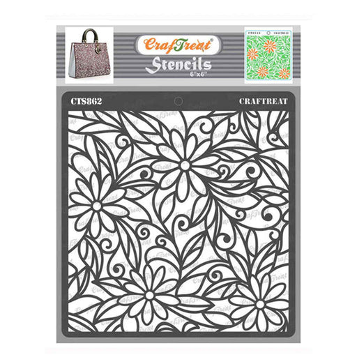 CrafTreat 6x6 Inches Daisy Flower and Leaf pattern Stencil for paintings For backround