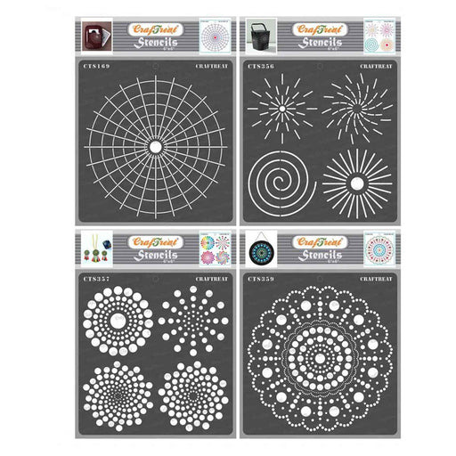 CrafTreat Dot Mandala Basis Outlines Round and Radar Stencil for backround 6x6 4 Pcs Inches