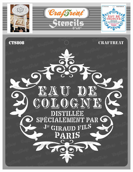 CrafTreat Eau De Cologne Phrase Stencil - French Design Stencil 6x6 Inches