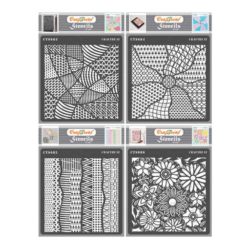 CrafTreat Enclosed Patterns and Patterned Sun Rays and Patterned Partitions and Patterned Circles Stencil 6x6 4 Pcs Inches for backround