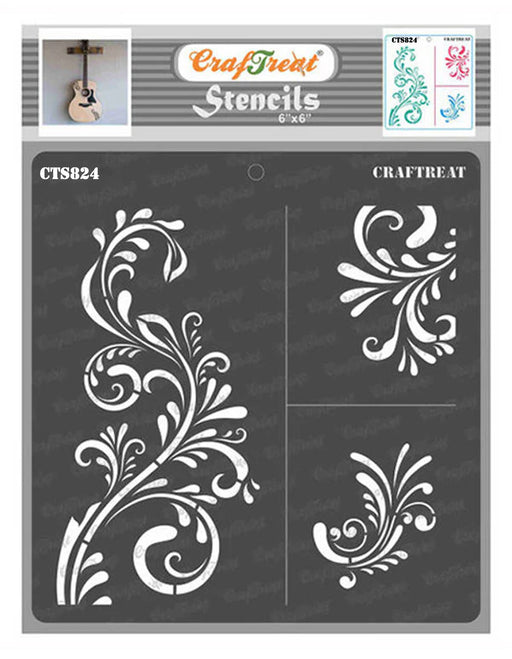 CrafTreat Fancy Flourish Background Stencil for Craft Paintings 6x6 Inches